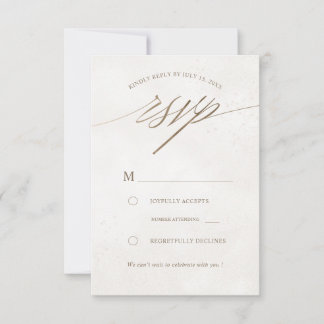Cartão RSVP Casamento Elegante em Dourado Falso e Bege