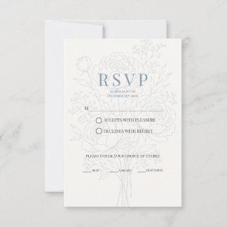 Cartão RSVP Casamento Elegante em Jardim Botânico com Azul Poe