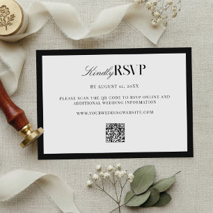 Cartão RSVP Casamento Elegante em Preto e Branco