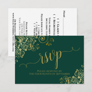 Cartão RSVP Casamento Elegante Emerald Green e Dourado