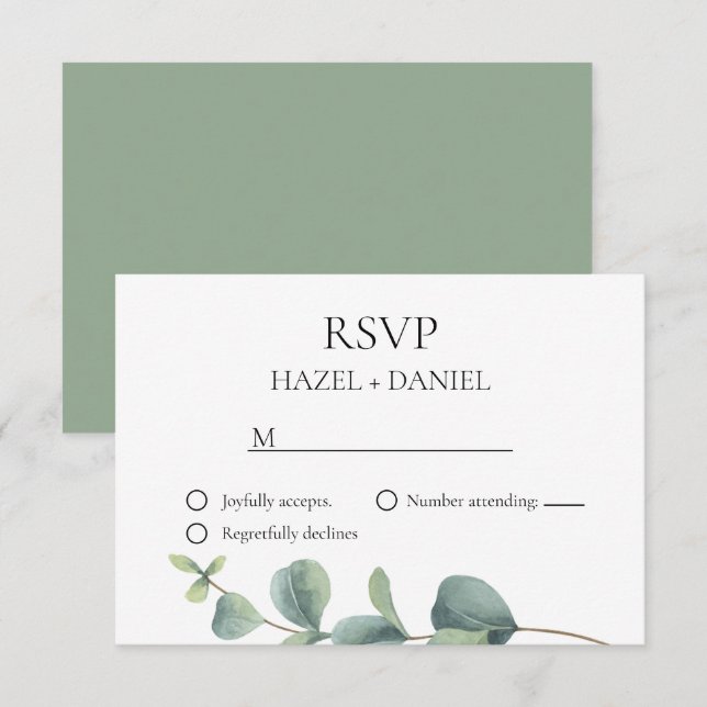 Cartão RSVP Casamento Elegante Eucalyptus (Frente/Verso)