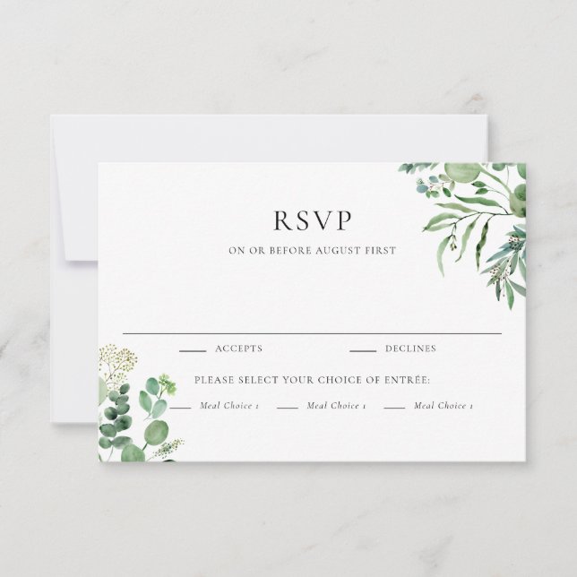 Cartão RSVP Casamento Elegante Eucalyptus Greenery (Frente)
