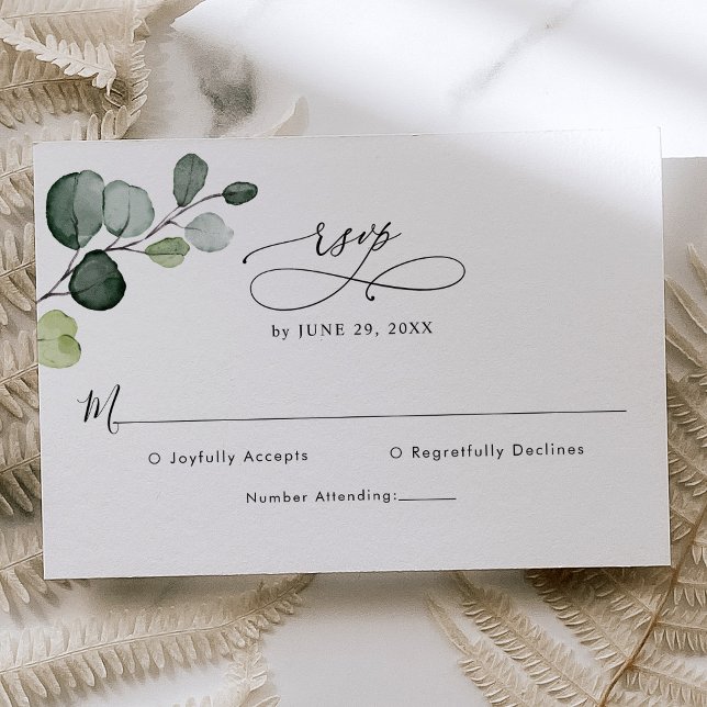 Cartão RSVP Casamento Elegante Eucalyptus Greenery (Criador carregado)