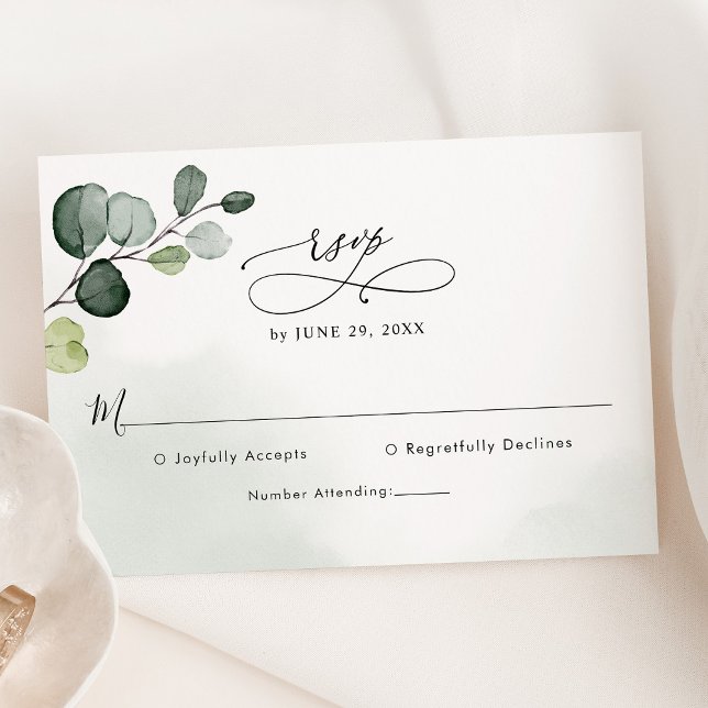 Cartão RSVP Casamento Elegante Eucalyptus Greenery (Criador carregado)