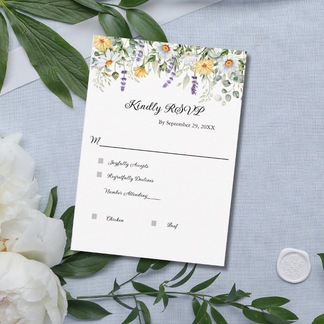 Cartão RSVP Casamento Elegante Eucalyptus Greenery (Yellow White Lavender Purple Greenery Eucalyptus Wedding RSVP cards. Modern and Elegant)