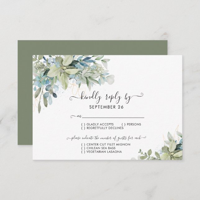 Cartão RSVP Casamento Elegante Eucalyptus Greenery (Frente/Verso)
