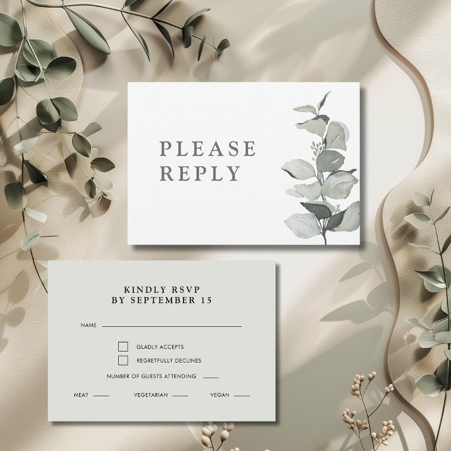 Cartão RSVP Casamento Elegante Eucalyptus Meal Choice (Elegant Eucalyptus Meal Choice Wedding RSVP Reply Card)