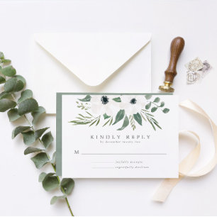 Cartão RSVP Casamento Elegante Eucalyptus Verde Sage & Dusty