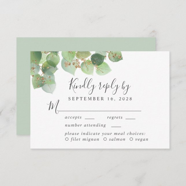 Cartão RSVP Casamento Elegante Eucalyptus Watercolor (Frente/Verso)