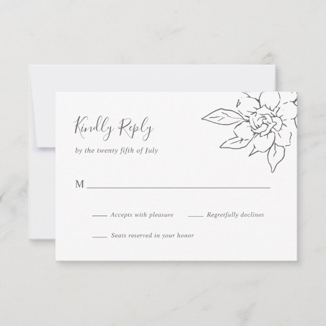 Cartão RSVP Casamento Elegante Floral de Arte Neutral (Frente)