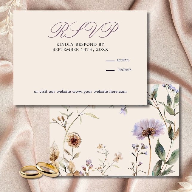 Cartão RSVP Casamento Elegante Floral de Flores Selvagens (Criador carregado)