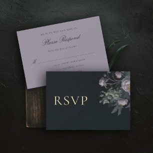 Cartão RSVP Casamento Elegante Floral de Moody Vintage Lilac P