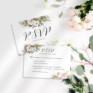 Cartão RSVP Casamento Elegante Floral de Pêssego Rosa