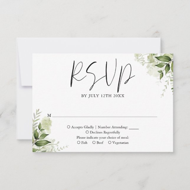 Cartão RSVP Casamento Elegante Floral Rustic Greenery (Frente)