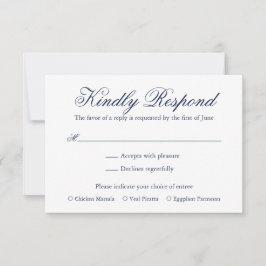 Cartão RSVP Casamento Elegante Formal Azul de Marinho Tradicio