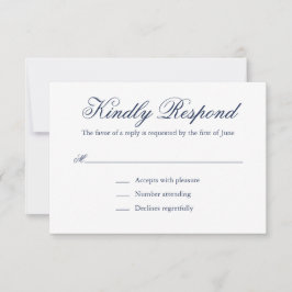 Cartão RSVP Casamento Elegante Formal Azul de Marinho Tradicio