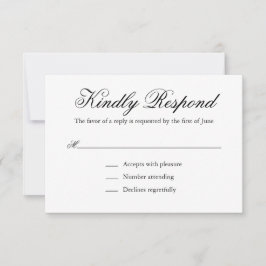 Cartão RSVP Casamento Elegante Formal Tradicional de Preto e B