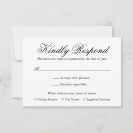 Cartão RSVP Casamento Elegante Formal Tradicional de Preto e B