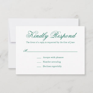 Cartão RSVP Casamento Elegante Formal Verde Tradicional Emeral