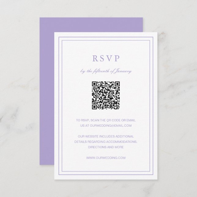 Cartão RSVP Casamento Elegante Lilac Clássico (Frente/Verso)