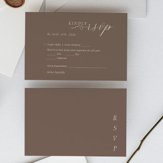 Cartão RSVP Casamento Elegante Minimalista Bege Marfim Script