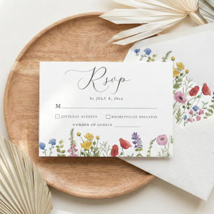 Cartão RSVP Casamento Elegante Minimalista Caprichoso com Flor
