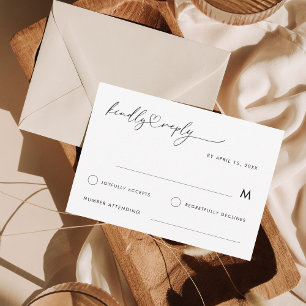 Cartão RSVP Casamento Elegante Minimalista De Coração Romântic