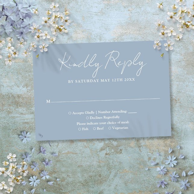 Cartão RSVP Casamento Elegante Minimalista Dusty Blue (Criador carregado)