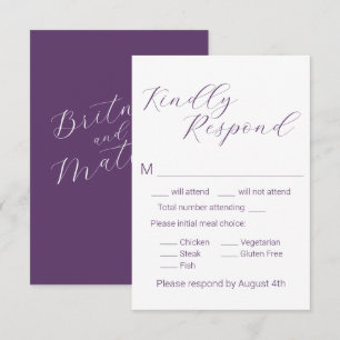 Cartão RSVP Casamento Elegante Minimalista Roxo