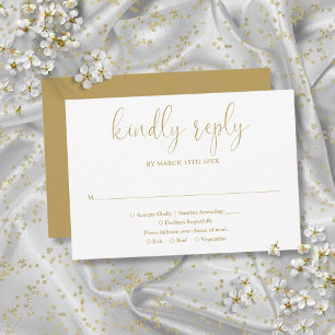 Cartão RSVP Casamento Elegante Moderno Chic Grafia Dourada