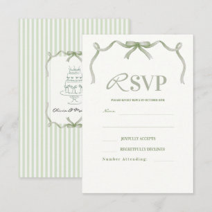 Cartão RSVP Casamento Elegante Moderno com Laço Verde Salvia