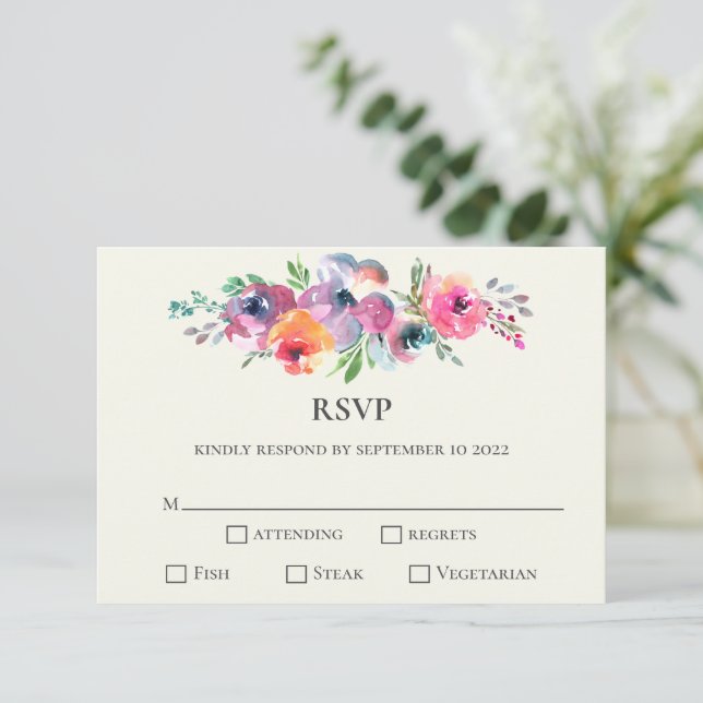 Cartão RSVP Casamento Elegante Moderno das Flores de Água Simp (Em pé/Frente)