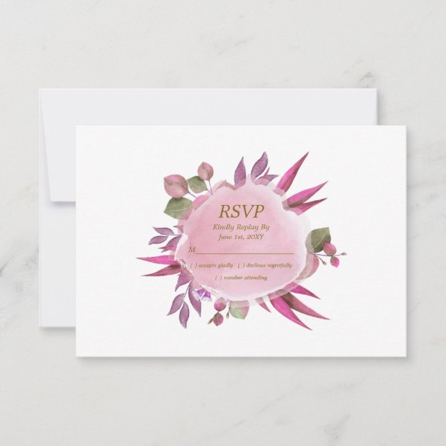 Cartão RSVP Casamento Elegante Moderno e Moderno Floral Dourad (Frente)