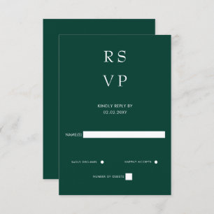 Cartão RSVP Casamento Elegante Moderno Emerald Green