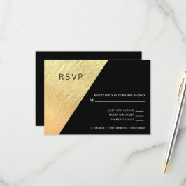 Cartão RSVP Casamento Elegante Moderno Preto e Dourado com Fol