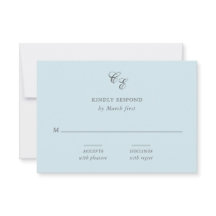 Casamento Elegante Monograma Azul em Pó Clássico