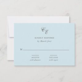 Cartão RSVP Casamento Elegante Monograma Azul em Pó Clássico