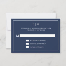 Cartão RSVP Casamento Elegante Monograma Azul Simples Marinho