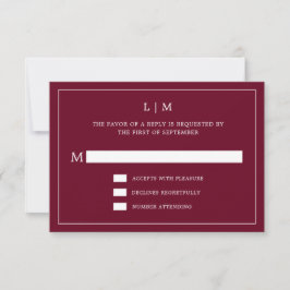 Cartão RSVP Casamento Elegante Monograma Simples