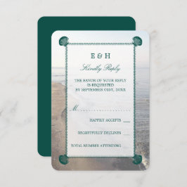 Cartão RSVP Casamento Elegante Monograma & Teal Scallop Beach