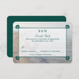 Cartão RSVP Casamento Elegante Monograma & Teal Scallop Beach