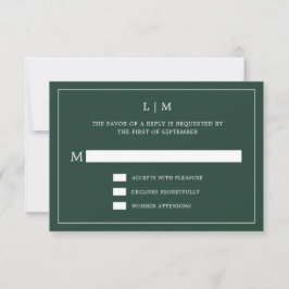 Cartão RSVP Casamento Elegante Monograma Verde de Floresta Sim