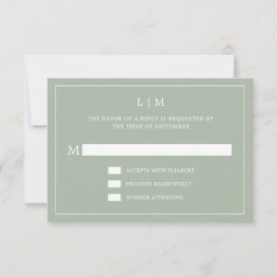 Cartão RSVP Casamento Elegante Monograma Verde de Sage Simples