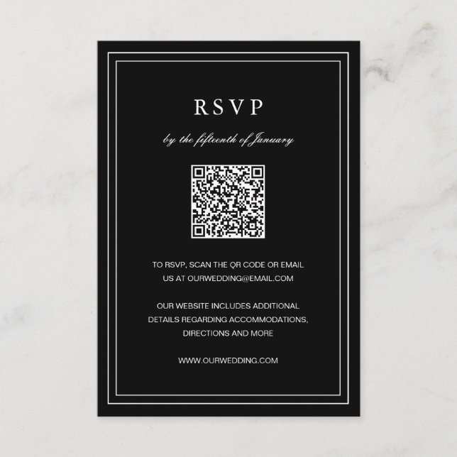 Cartão RSVP Casamento Elegante Negro Clássico (Frente)