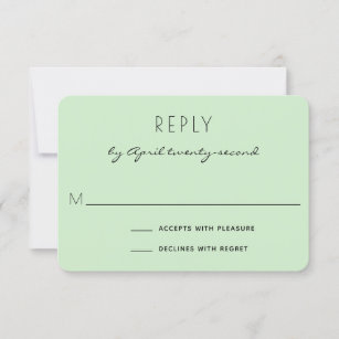Cartão RSVP Casamento Elegante Negro e Verde-Pálido Minimalist