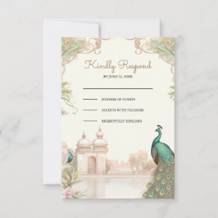 Cartão RSVP Casamento Elegante no Palácio Indiano do Pavão Vin