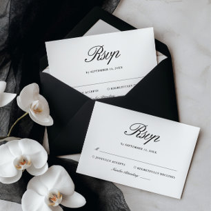 Cartão RSVP Casamento Elegante Preto e Branco Retro