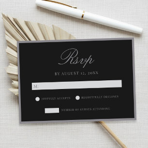Cartão RSVP Casamento Elegante Preto Fosco Old Money