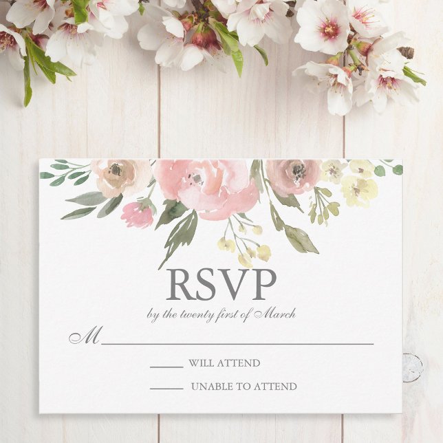 Cartão RSVP Casamento Elegante Primavera Floral Blush Peony (Criador carregado)