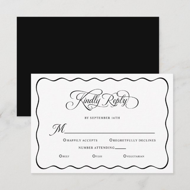 Cartão RSVP Casamento Elegante Responda Gentilmente Quadro Ond (Frente/Verso)